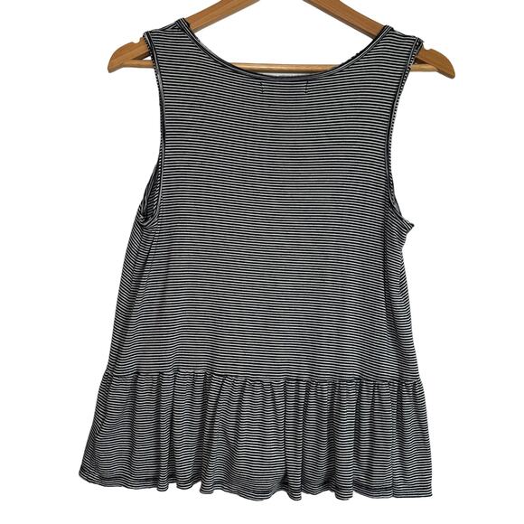 Anthropologie eri and ali Peplum Striped Tank Top Flowy Raw Hem Extra Small Navy - Picture 2 of 10